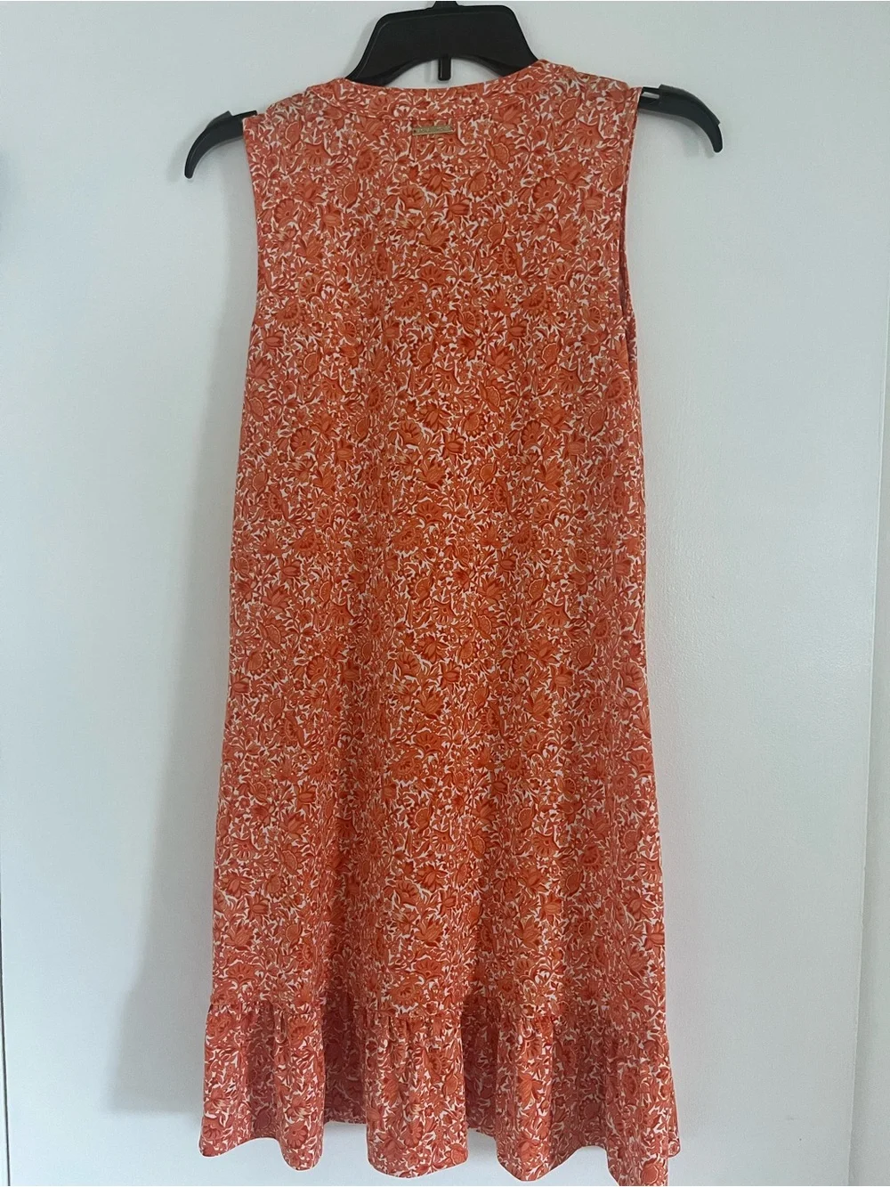 Michael Kors Sleeveless Orange Floral Shift Dress with Tassel Tie Size Small